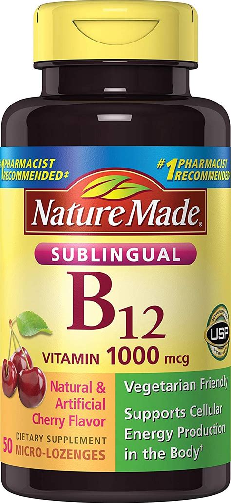 It supports energy metabolism and promotes a healthy nervous system.* supplement facts. Nature Made Sublingual Vitamin B12 1000 mcg. Cherry ...