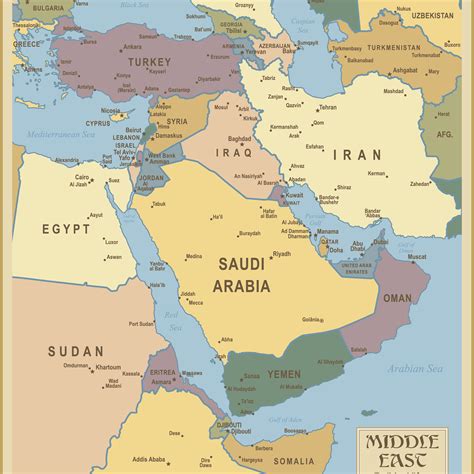 Southwest Asia Map Labeled Map Vector