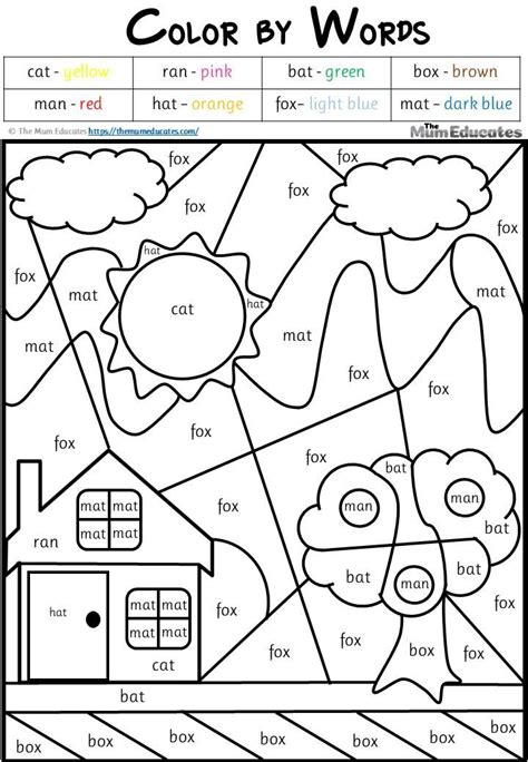 Free Color By Cvc Words Phonics Worksheets Grade 1 Kindergarten