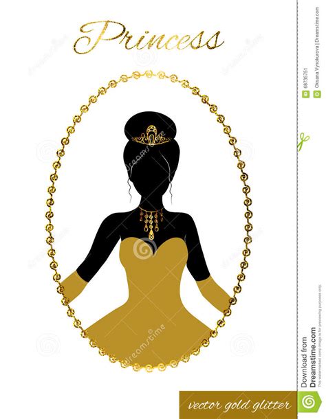 Princess Silhouette In Gold Glitter Frame Cameo Stock Vector