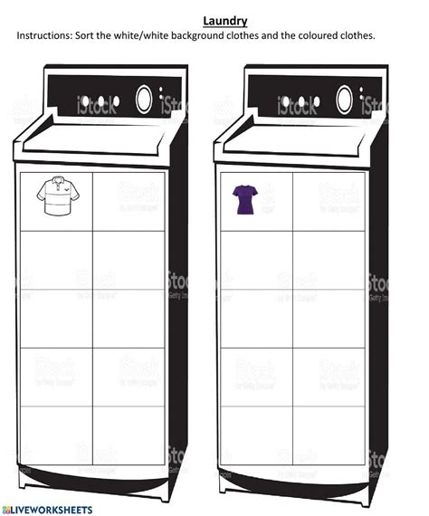 The real way to conserve energy and the real way to conserve energy and save money when you're doing the laundry? Laundry(Sorting by colours) - Interactive worksheet