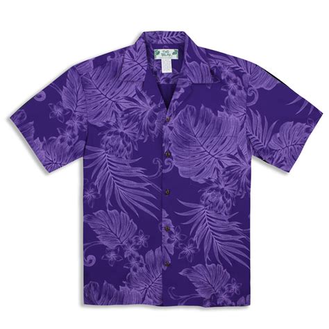 Mens Hawaiian Shirt By Two Palms Hawaii Monstera Ceres Purple