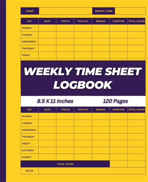 Weekly Time Sheet Log Book Employee Work Hours Tracker Including