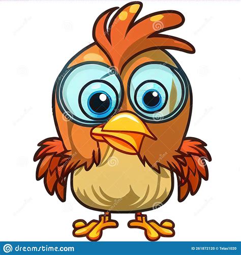 A Cartoon Bird With Big Blue Eyes And A Big Orange Beak Stock