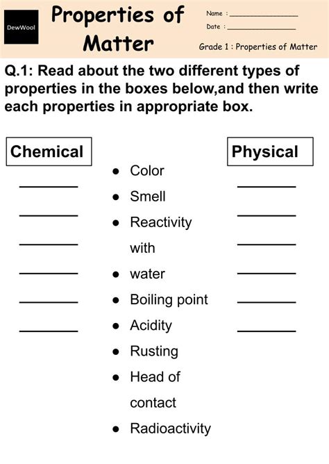 Properties Of Matter Worksheet Dewwool