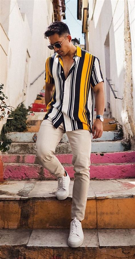Yellow Black And White Vertical Striped Shirt Outfit ⋆ Best Fashion Blog For Men