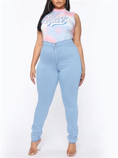 Lovely Casual Basic Skinny Blue Plus Size Jeanslw Fashion Online For