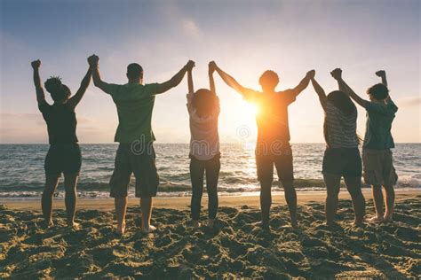 Friends At Beach Stock Image Image Of Hands Happiness
