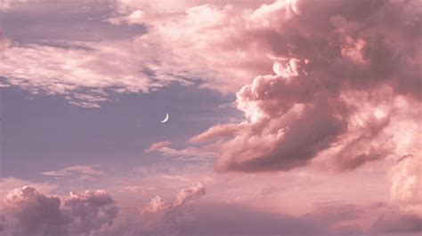 Wallpaper Pink Clouds Moon Sky Download Wallpapers 2024