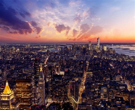 Nyc Skyline At Sunset From Empire State Building Stock Image Image Of