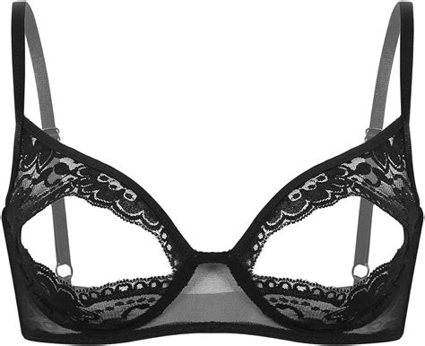 Zdhoor Woman Sexy Lace Sheer Open Tip Nipples Wire Free Triangle Unlined Bra Hollow Out Cage