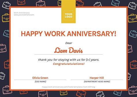 Work Anniversary Card Templates To Customize