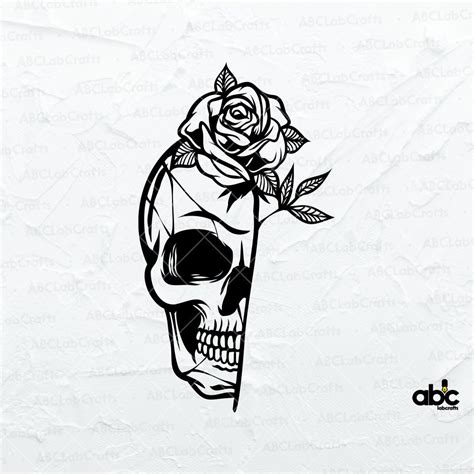 Rose Skull Svg File Skeleton Flower Svg Rose Skull Cut Etsy India