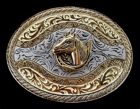 Western Horse Horseshoe Golden Cowboy Rodeo Belt Buckle