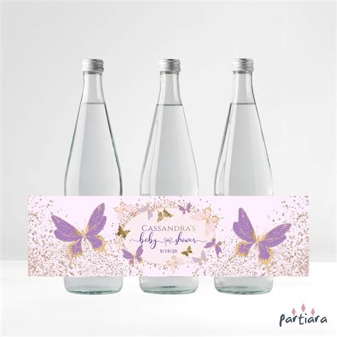 Butterfly Party Water Bottle Labels Editable Girl Baby Shower Etsy