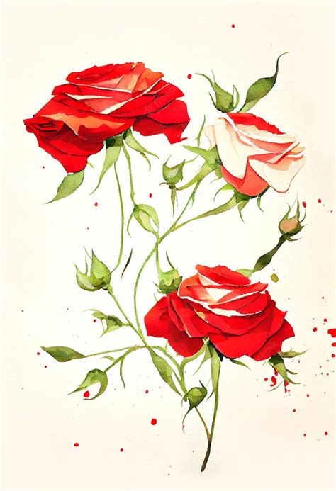 Premium Ai Image Illustration Of Red Rose In Watercolor Painting Style