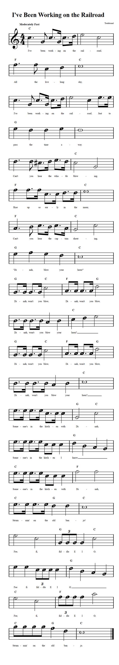 Ive Been Working On The Railroad Beginner Sheet Music With Chords And