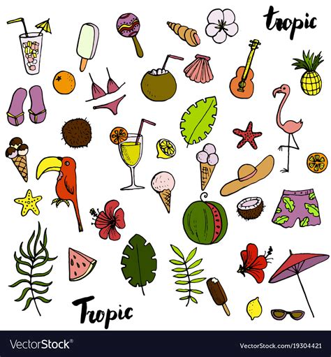 Summer Tropical Beach Doodle Set Royalty Free Vector Image