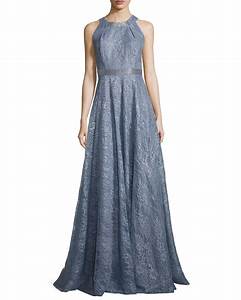  Marc Valvo Sleeveless Metallic Floral Gown Blue Floral