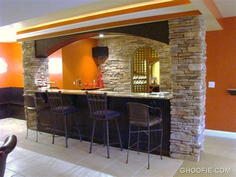 Home bar ideas with lights. Natural Stone Wall Padded Barstools Contemporary Home Bar ...