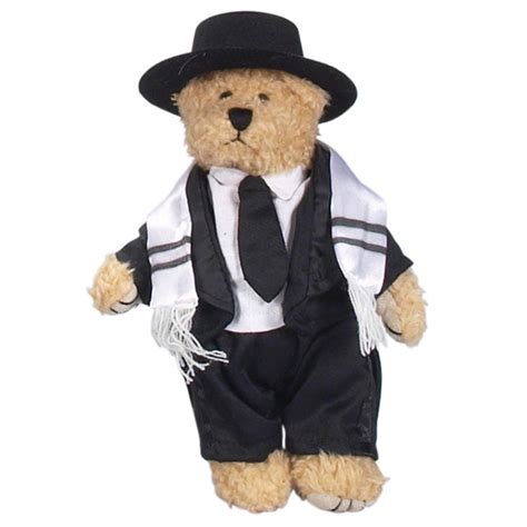 Jewish Rabbi Plush Bear With Hat And Tallit Yourholylandstore
