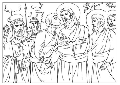 Kleurplaat het verraad van Judas. Gratis kleurplaten om te printen