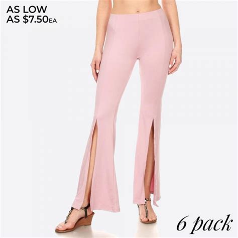 Womens Flare Pants With Front Opening Slits Solid Poly Brushed Flare