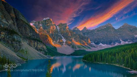 Sunset At Moraine Lake Banff National Park Moraine Lake Is A Glacially