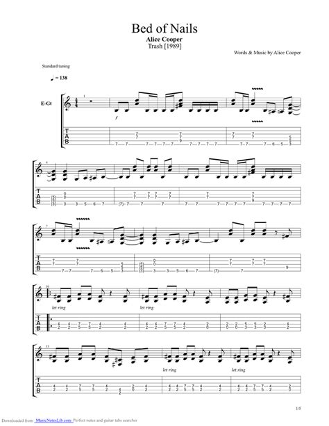 Bed Of Nails Guitar Pro Tab By Alice Cooper