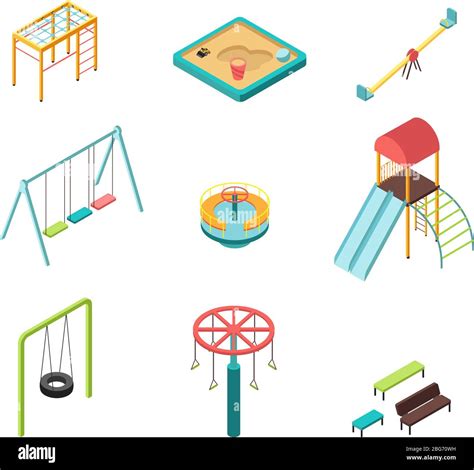 Isometric 3d Outdoor Kids Playground Vector Cartoon Elements Isolated
