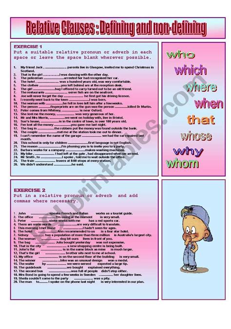 Relative Clauses Defining And Non Defining Esl Worksheet By Curk