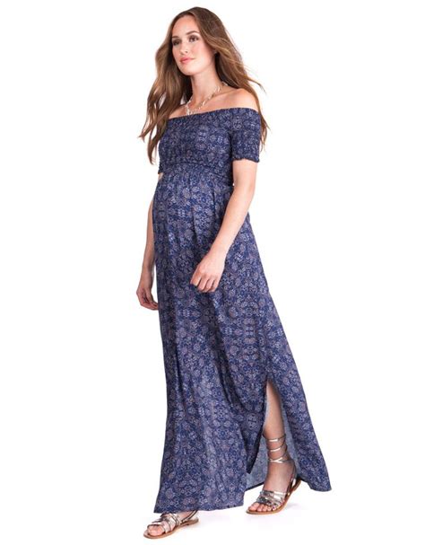 Navy Blue Off The Shoulder Maternity Maxi Dress In Beautiful