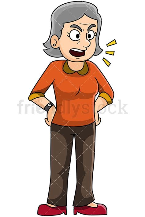 Angry Mature Woman Talking Vector Cartoon Clipart Friendlystock