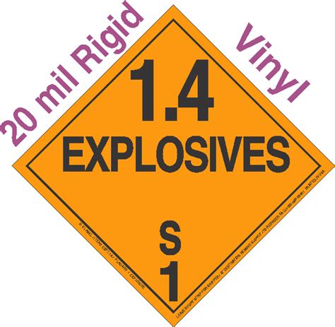Explosive Class 14s Na Or Un0349 20mil Rigid Vinyl Dot Placard