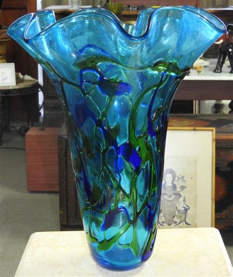 Lot A Large Art Glass Ruffle Vase Hand Blown