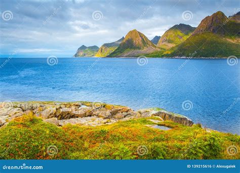 Beautiful Seascape Sunny Spring Landscape Of Norway Stock Photo