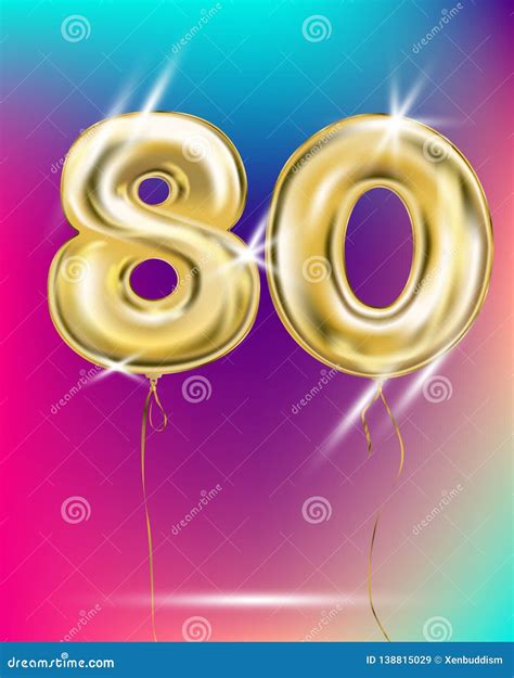 Number Eighty Gold Foil Balloon On Gradient Stock Vector