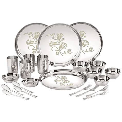 Buy Neelam Stainless Steel Dinner Set Laser Etched Floral Sturdy