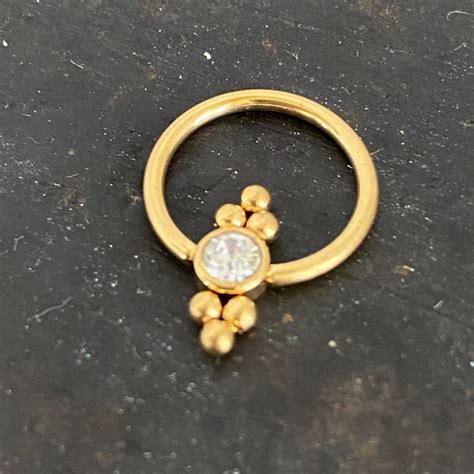 CZ Captive Bead Ring Nose Gold Ring Septum Bead Ring Daith Etsy UK Beaded Rings Flat Back