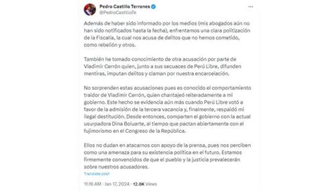 Pedro Castillo Llama Traidor A Vladimir Cerr N Desde Barbadillo