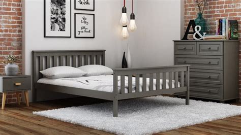 Grey Double Size King Wooden Bed Frame 4ft 4ft6 5ft With Slats Solid