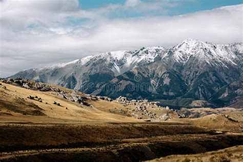 Rural Scene In The South Island Of New Zealand Sounded By Mountains
