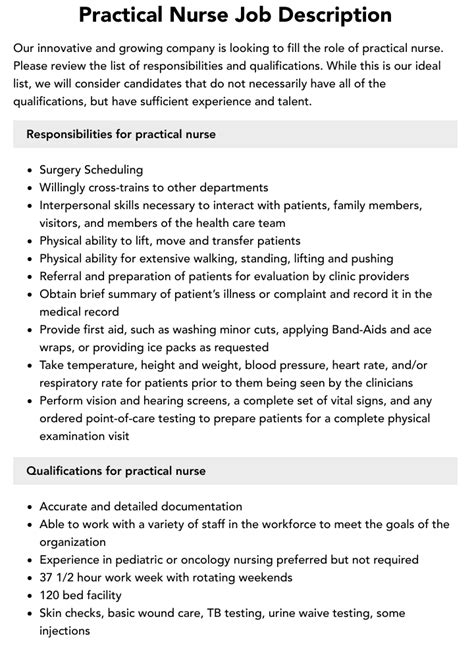 Practical Nurse Job Description Velvet Jobs