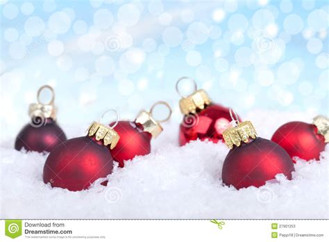 Red Christmas Balls On Snow Stock Image Image Of Christmas Balls