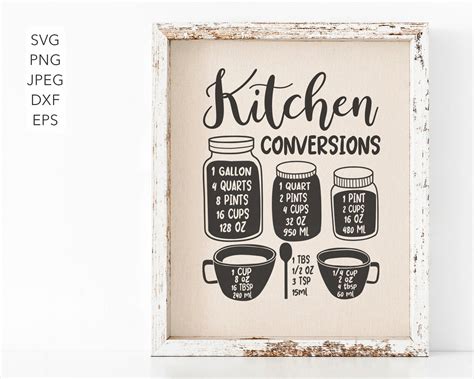 Kitchen Conversions Svg Kitchen Decor Svg Recipe Cheat Sheet Etsy