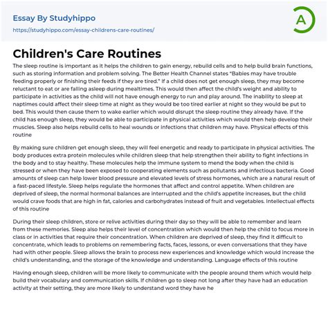 Childrens Care Routines Essay Example