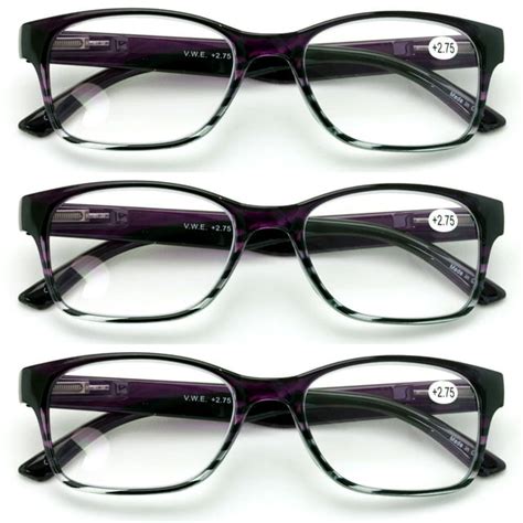 3 pairs classic readers with spring hinge reading glasses rx magnification maroon purple blue