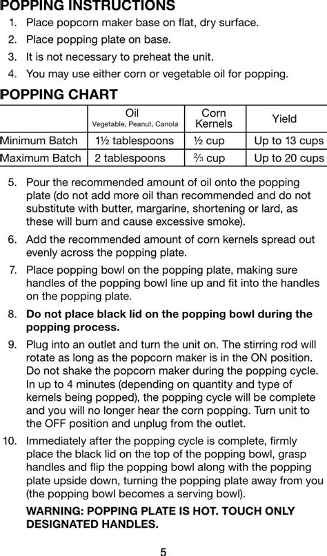 Waring Pro Professional Popcorn Maker Wpm10 Users Manual Series