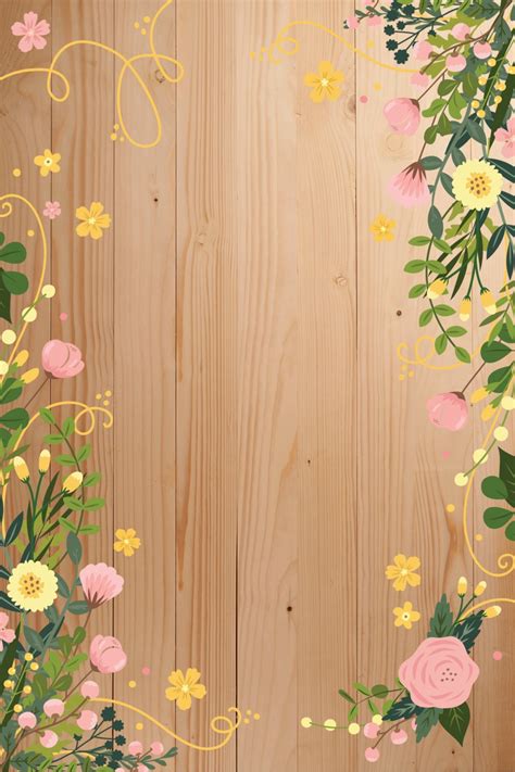 Vector Literary Wooden Board Watercolor Flowers Border Background
