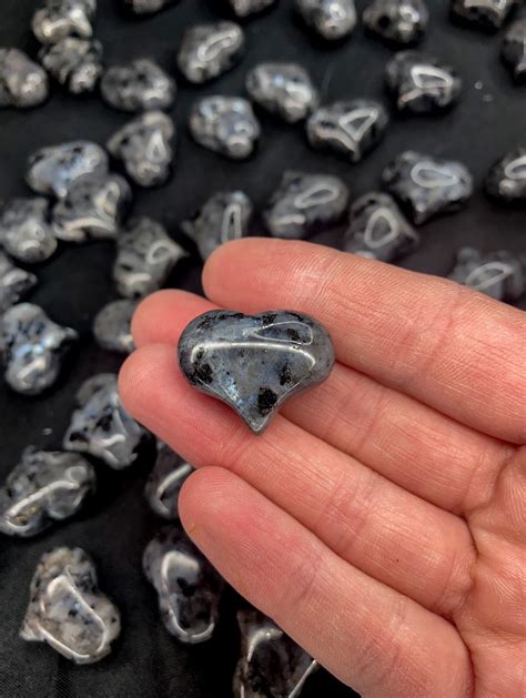 5pc Natural Larvikite Mini Heart Crystal Hearts Pocket Crystal